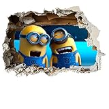 Costumise4uTM Wandaufkleber für Kinderzimmer, 3D-Design: Minions, sieht aus wie ein Fenster in der Wand, Vinyl, 70 cm breit minions wall smash