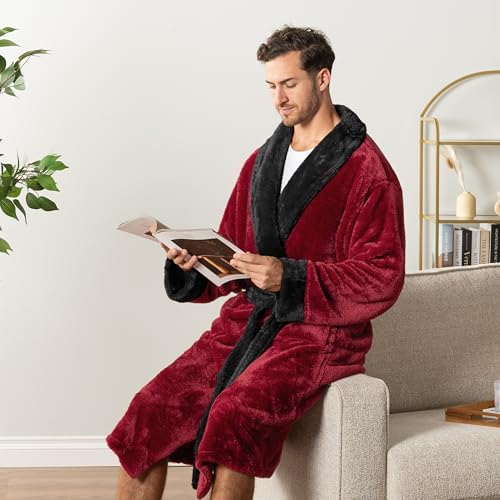 Image of PAVILIA Mens Soft Robe, Plush Fluffy Fleece Bathrobe Men, Long Sherpa Shaggy Spa Robe