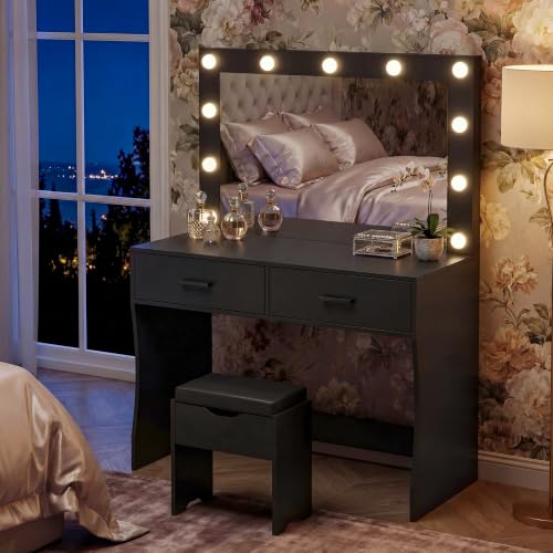 Image of YESHOMY Vanity Desk with Lighted Mirror,11 Lights,2 Drawers Makeup Table