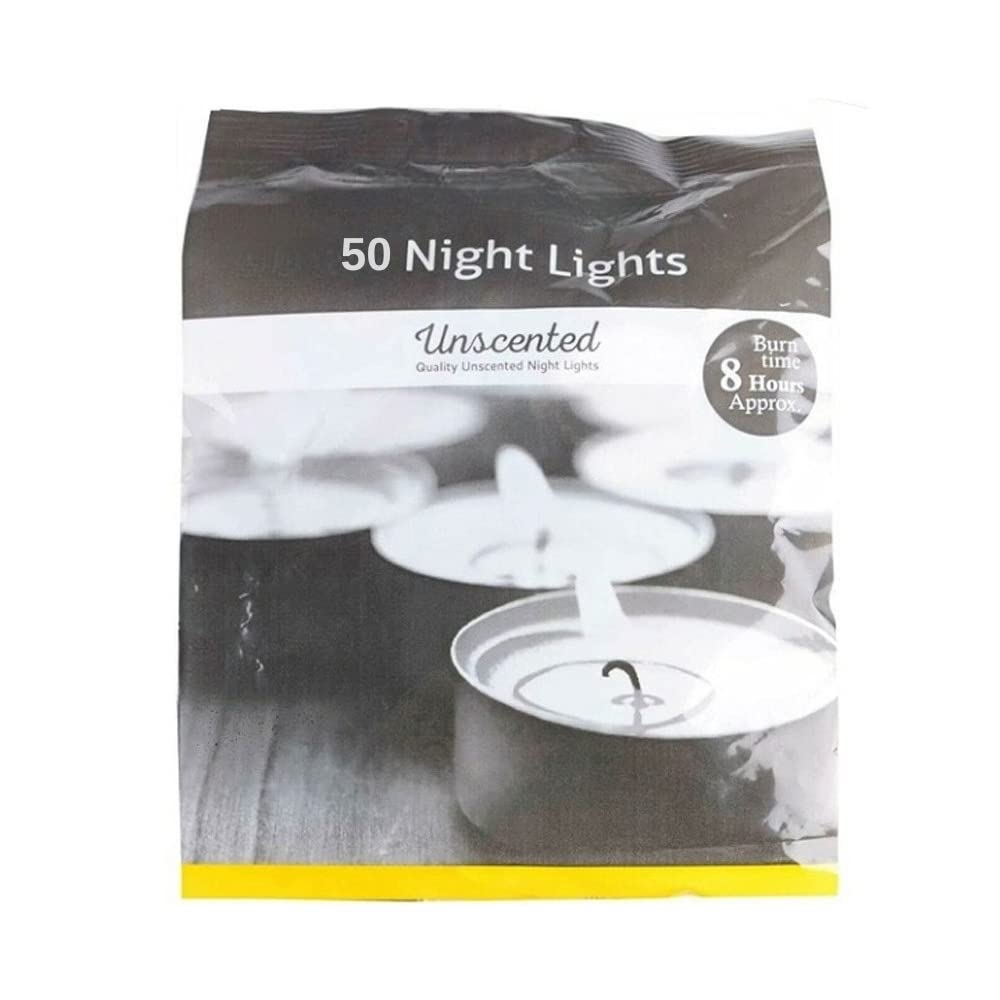 PHG Long-Lasting Premium Quality Night Light | Unscented Home Decor Tealights | Pure Cotton-Wick Tealight Candles | Votive Tealight Set | Household Wax Candle Set | White | Multi-Pack (Pack of 50)