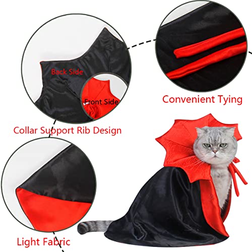 2 Stück Haustier Halloween-Kostüm Set Katze Hexe Vampir Cape Teufel Hörner Hut Urlaub Kleidung für Katze Welpe Halloween Party Haustier Outfits M