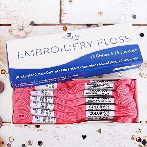 Image of 12 Skeins ThreadArt Cotton Embroidery Floss, Bright Pink | Long fiber cotton embroidery floss for cross stitch, hand embroidery and bracelets. Six-strand floss separates easily.