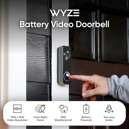 Wyze Battery Video Doorbell Wireless Camera, 1536x1536 HD+ with Color Night Vision, 2-Way Audio, 1:1 Head-to-Toe View, P - Additional View