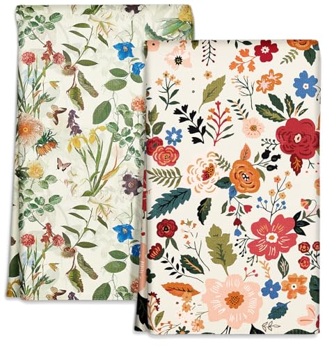 Miss Adola Cute Kitchen Towels Set of 2, 18'' x 26'', Red Flower Grass