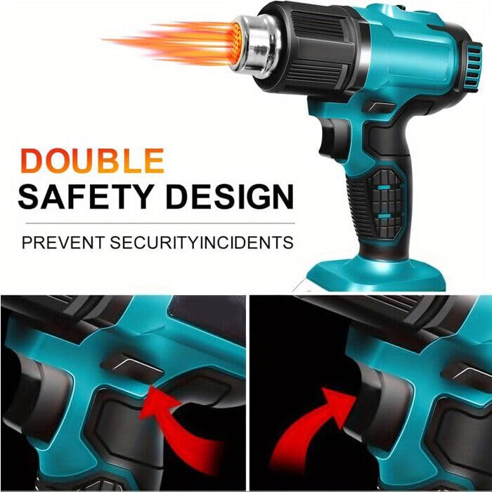 Pistola Termica ad Aria Calda Professionale, Pistola Termica con Doppia Batteria 48V, 2 Temperatura 350°/550°C, con Protezione da Sovraccarico e Blocco di Sicurezza, 3 Ugelli + Guanti Omaggio