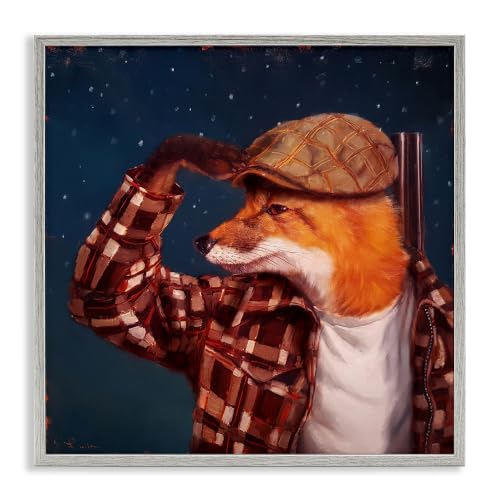 Image of Red Fox Tartan Plaid Night Sky, 17 x 17 Inch Framed Giclee Print
