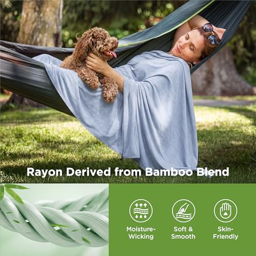 Image of Bedsure Celestial Blue Cooling Blanket Twin XL for Hot Sleepers - Summer Cold Blanket with Rayon Derived from Bamboo for Twin Size Bed, Ice Cool Cold Lightweight Arc-Chill Thin Summer Bedding, 60x90