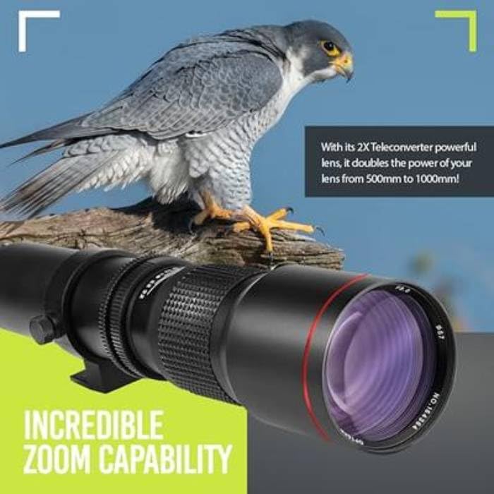 High-Power 500mm/1000mm f/8 Manual Telephoto Lens + 60