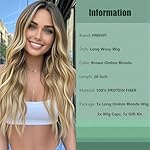 Long Ombre Blonde Wigs for Women 26 inch Long Wavy Middle Part Wig Ombre Blonde Wigs Upgraded Protein Fiber Hair Replacement Wig Cosplay Costume Halloween Wig(26'' Brown Ombre Blonde) - Image 2