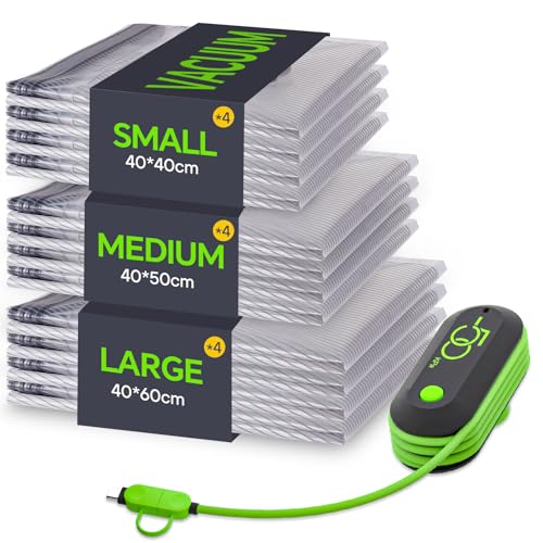 Vacbird Sacchetti Sottovuoto Vestiti Viaggio con Pompa USB, Set di 12 Buste Sottovuoto Vestiti...