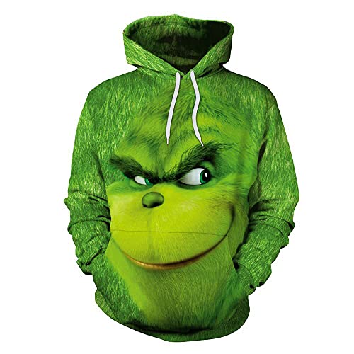 Halloween Weihnachten Grün Fell Monster Grinch 3D Pullover Digitaldruck Hoodie F M