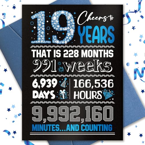 19th Birthday Card, TSVATE 19 Year Old Boy Gifts, Funny Birthday Card for 19 Year Old Boy, Son, Grandson, Girls, Nephew 19th Birthday Decorations for Boys, Gift for 19 Year Old Boy, Sweet 19 Bday Blue