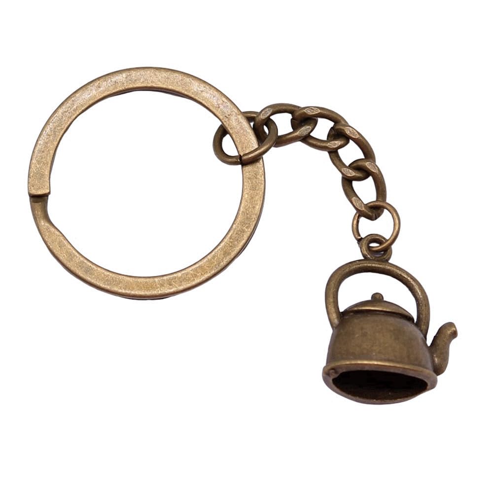 WYSIWYG 1pcs 20x17x10mm Kettle Charms Keyrings Antique Bronze Color Zinc Alloy Ring Size 28Mm