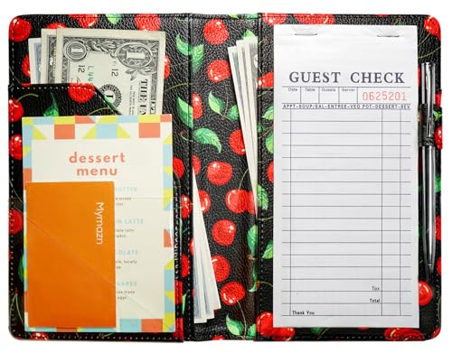 Mymazn Black Cherry Server Books for Waitress Book Waiter Book Server Booklet Restaurant Waitstaff Organizer, Serving Book Guest Check Book Holder Money Pocket Fits Server Apron