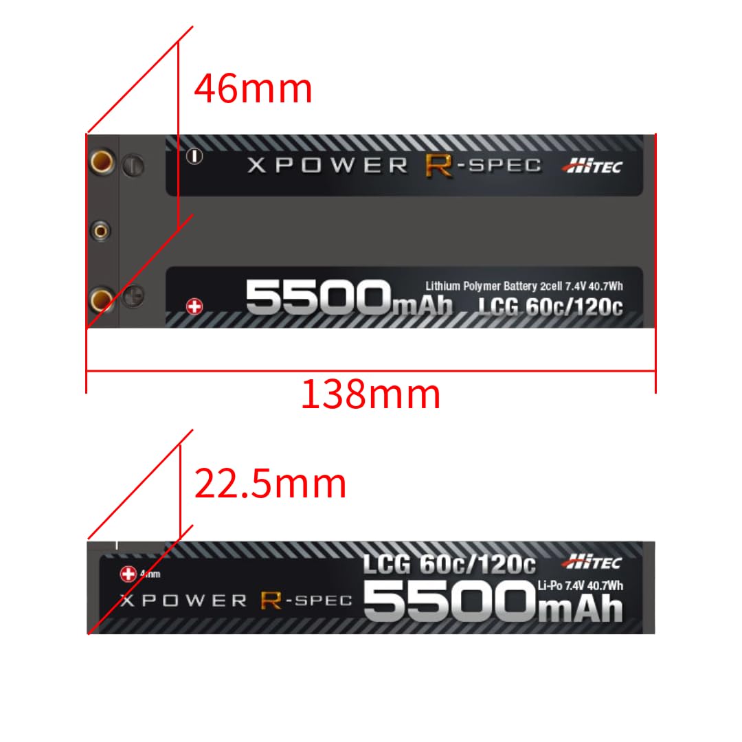 Hi-Tech XPR5500-LCG R-Spec XPR5500-LCG Li-Po 7.4V batería, 60C/120C, conector Deans tipo T, polímero de litio, Lipo, gran capacidad, alta potencia, duradero, delgado, bajo centro de gravedad, RC