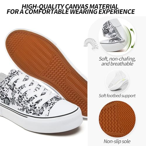 Image of Adokoo Canvas Tennis Shoes for Women Low Top Casual White Black Sneakers for Women Lace Up Fashion Comfortable Walking Shoes