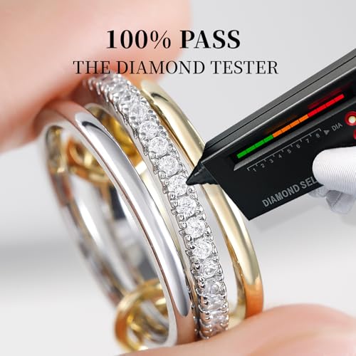 RINEY&KY 18K Gold Plated Moissanite Stackable Rings for Women, Two Tone Interlocking 3 Ring Set S925 Silver Stacking Ring Non Tarnish Dainty Everyday Statement Lab Diamond Eternity Wedding Band Certified Moissanite Gemstone Size 5-10US2