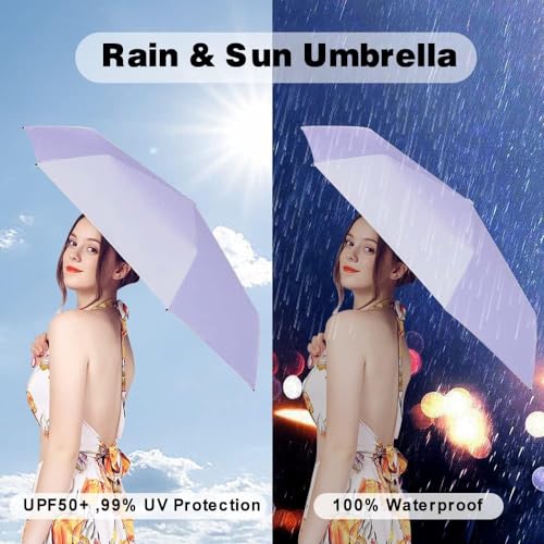 Image of REXERA UV Travel Mini Folding Ultra Compact pastel Umbrella with Hard Case, Manual Open 6 Ribs Lightweight Premium Portable, Windproof Small Sun & Rain Pocket Umbrella for Men and Women- Use in Rain & Summer