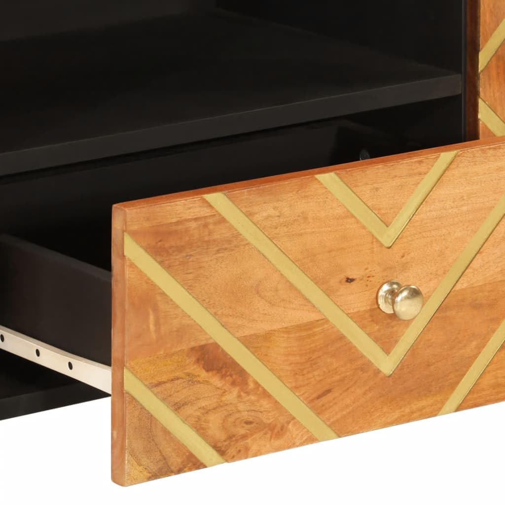 Meuble TV bas en bois massif de mangue, 105 x 33,5 x 46 cm, marron