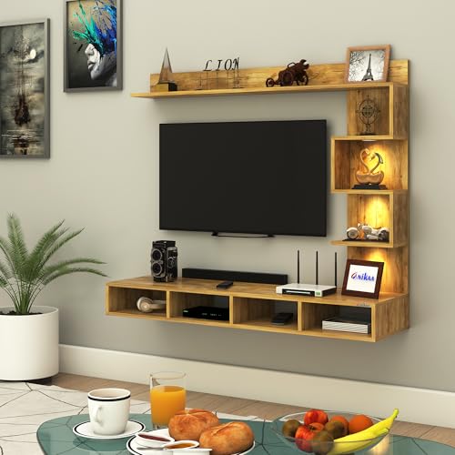 Image of Anikaa Laura Engineered Wood Wall Mount TV Unit LED Light TV Cabinet Wall TV Stand - (Giantwood) (Ideal for 43 Inch)(D.I.Y)