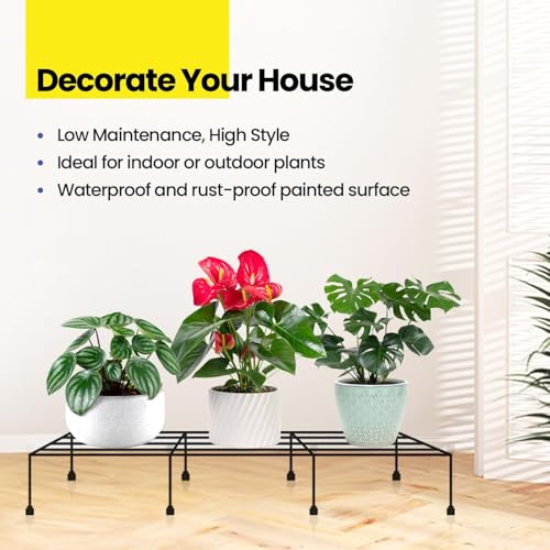 Image of SR Pack of 4 Premium Rectangular Anti-Rust Metal Plant Stand Set - Stylish Black Stands for Indoor, Outdoor, and Balcony Use (Pack of 4)