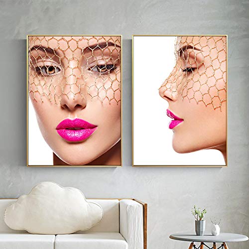 Maquillage lèvres roses peinture sur toile affiche moderne 80x110cm déco murale