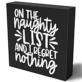 Divertida placa de madera de Navidad en la lista de traviesos y I Regret Nothing,5 cm
