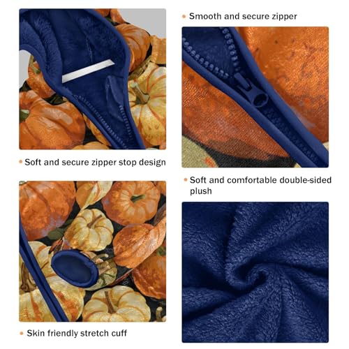 Pumpkin Pattern Print in Orange Toddler Fleece Jacket Girl Boys Hooded Fleece Jacket Coat Warm Outwear Zip-up 3-10T3