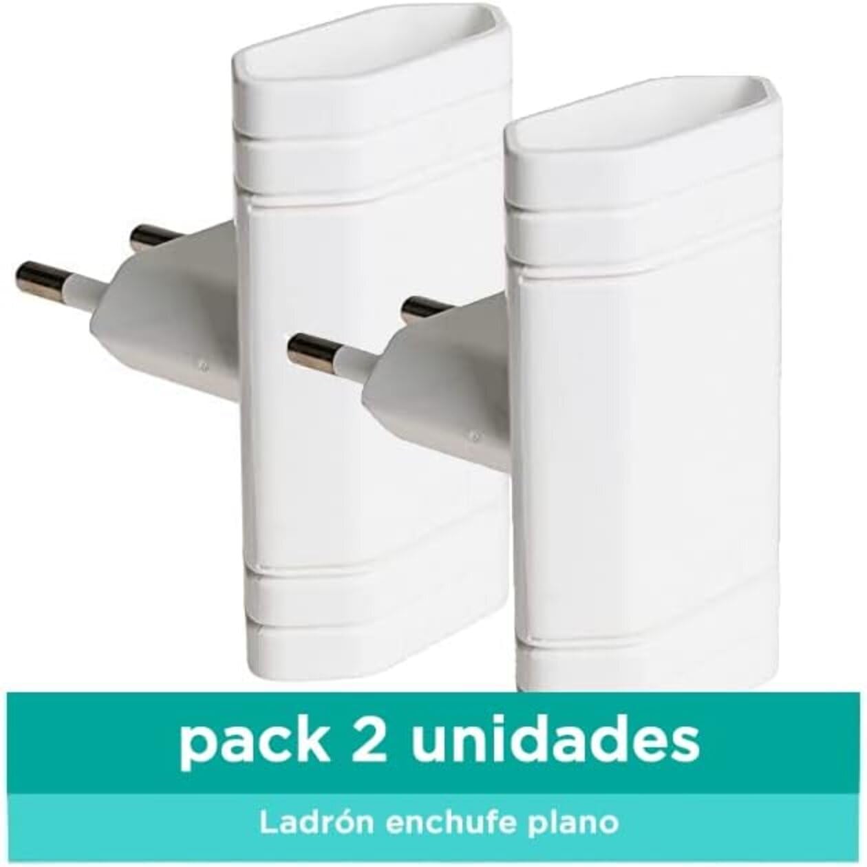 Pack 2 Ladron Gniazda Płaski (Podwójna Wtyczka) Włamywacz Płaski Ściana Cienka. 2-gniazdowy adapter wtyczki. Gniazdo Ziemi 10A (250 V) Kolor Biały. Idealny do montażu za wąskimi przestrzeniami
