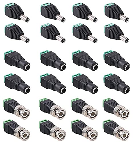 TAAPSEE 24 Pcs (8 Pairs x DC Male Female + 8 Pcs x BNC Male) 5.5mm x 2.1mm DC Power Connector, BNC Balun Connector for Led Strip CCTV Security Camera-image-19