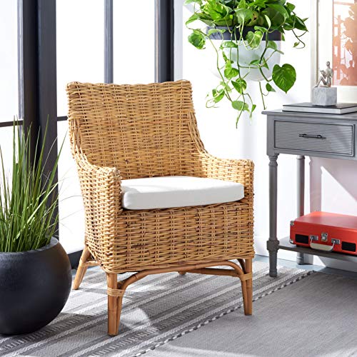 SAFAVIEH Home Collection Cristen Rattan Cushion Accent Chair, Natural/White (ACH6513B)