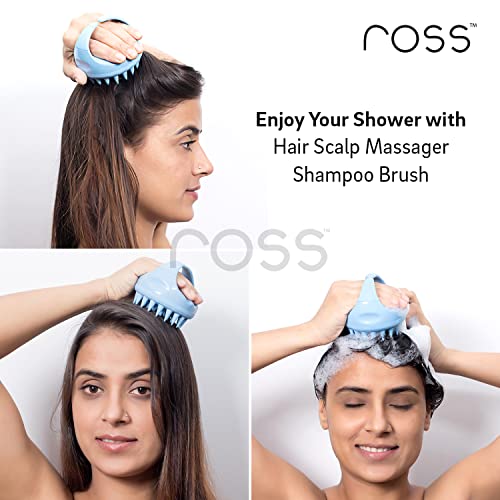 Image of Ross Hair Scalp Manual Massager Shampoo Hair Brush with Soft Silicone Bristles for Anti Dandruff, Exfoliating Care (Blue)