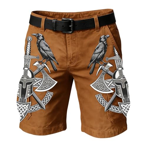 Short cargo viking pour homme avec motif tatouage nordique imprimé 3D