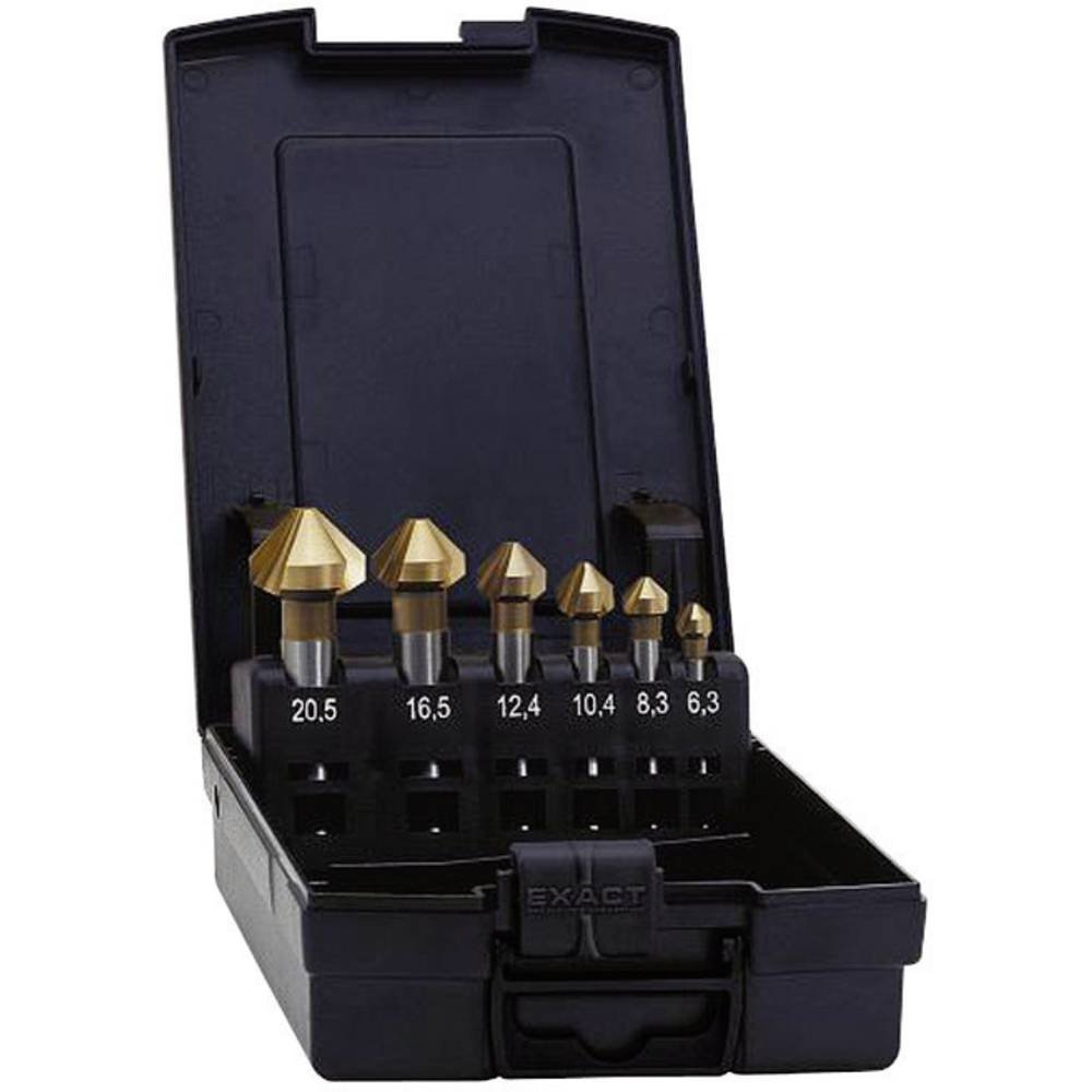 Exact 05568 - Juego de avellanadores cónicos (diámetro: 6,3-25,0 mm, HSS, revestimiento TiN, DIN 335C)
