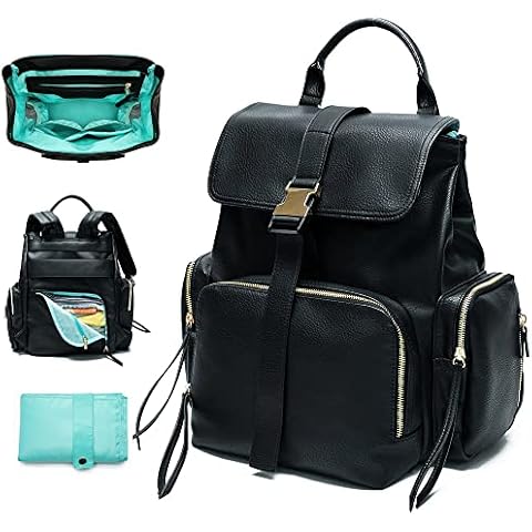Baby Changing Bag Baby Bag Backpack With Portable Changing Mat & Tableware Holder by Miss fong Leather Nappy Changing Bag Diaper Bag Travel Rucksack For Mums And Dads Cover