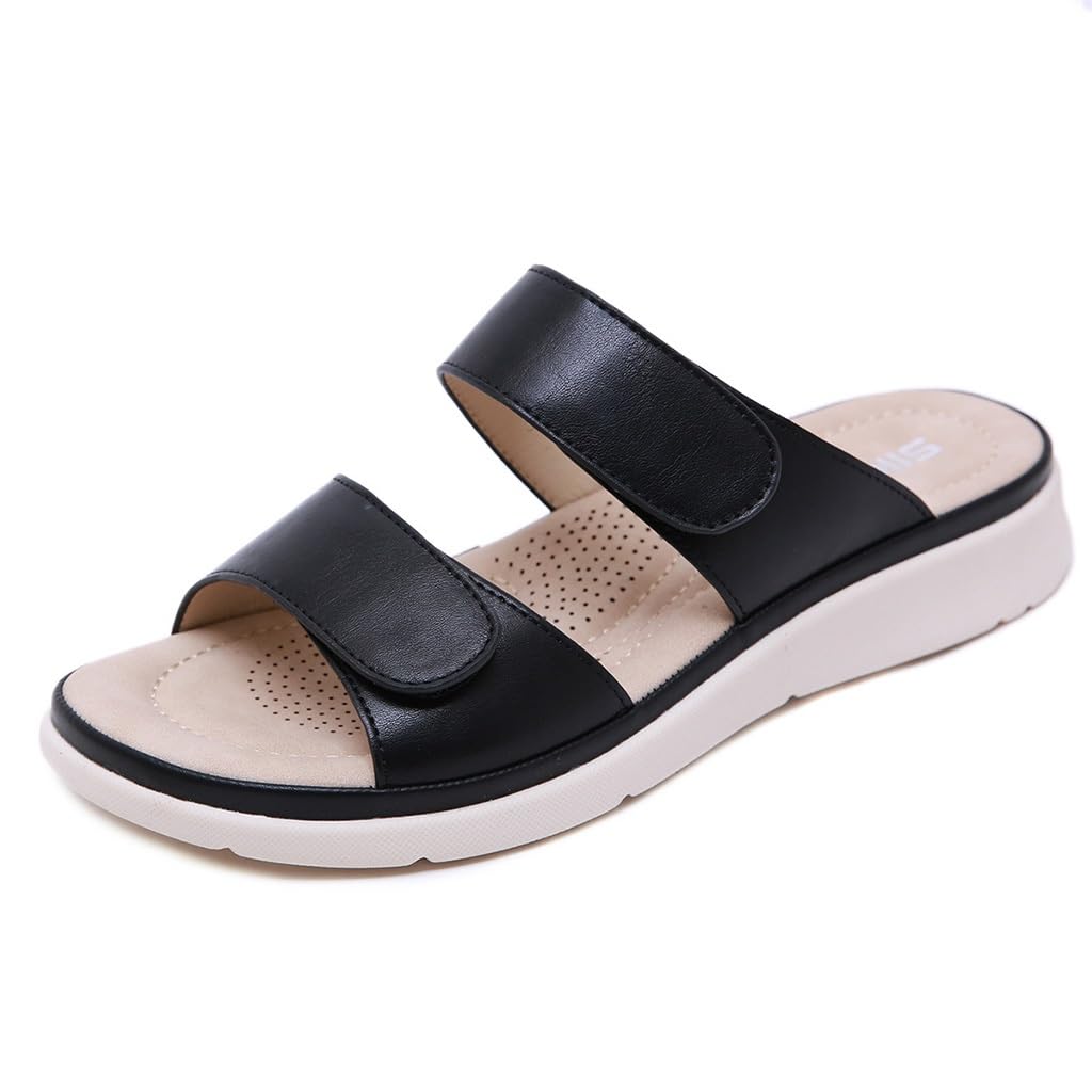 Zapatillas Mujer Verano Afuera, Señoras Cuero Sintético Punta Abierta Casual Confort Sandalias Verano Vacaciones Playa Zapatillas(Beige,39 EU)