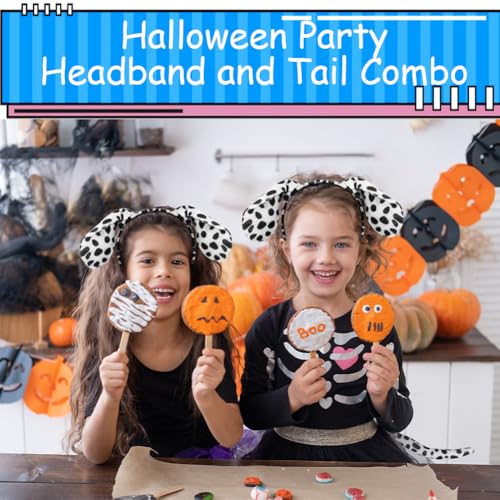 ACWOO Tierkostüm Zubehör, 4 Tlg Kopfbedeckung mit Hundeohren, Hund-Cosplay-Set, Karneval Kostüm, Fliege, Schwanz,Tattoo-Aufkleber, Kinder Kostüm für Karneval, Halloween, Geburtstag, Weihnachten