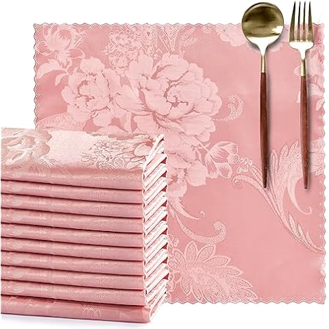 KKJIAF 50 Pack Rose Gold Satin Napkins 17x17 Inch, Square Jacquard Silky Satin Table Cloth Napkins for Wedding Banquet Party Restaurant Dinner Decoration Cover
