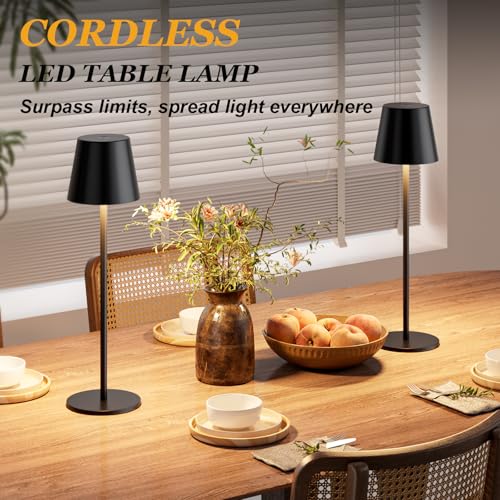 Image of Kakanuo 20 inch Black Cordless Table Lamp Rechargeable - 2 Pack 5000mAH Battery Operated Lamp for Counter, 3 Color Stepless Dimming Wireless Lamp for Dining Table, Touch Control