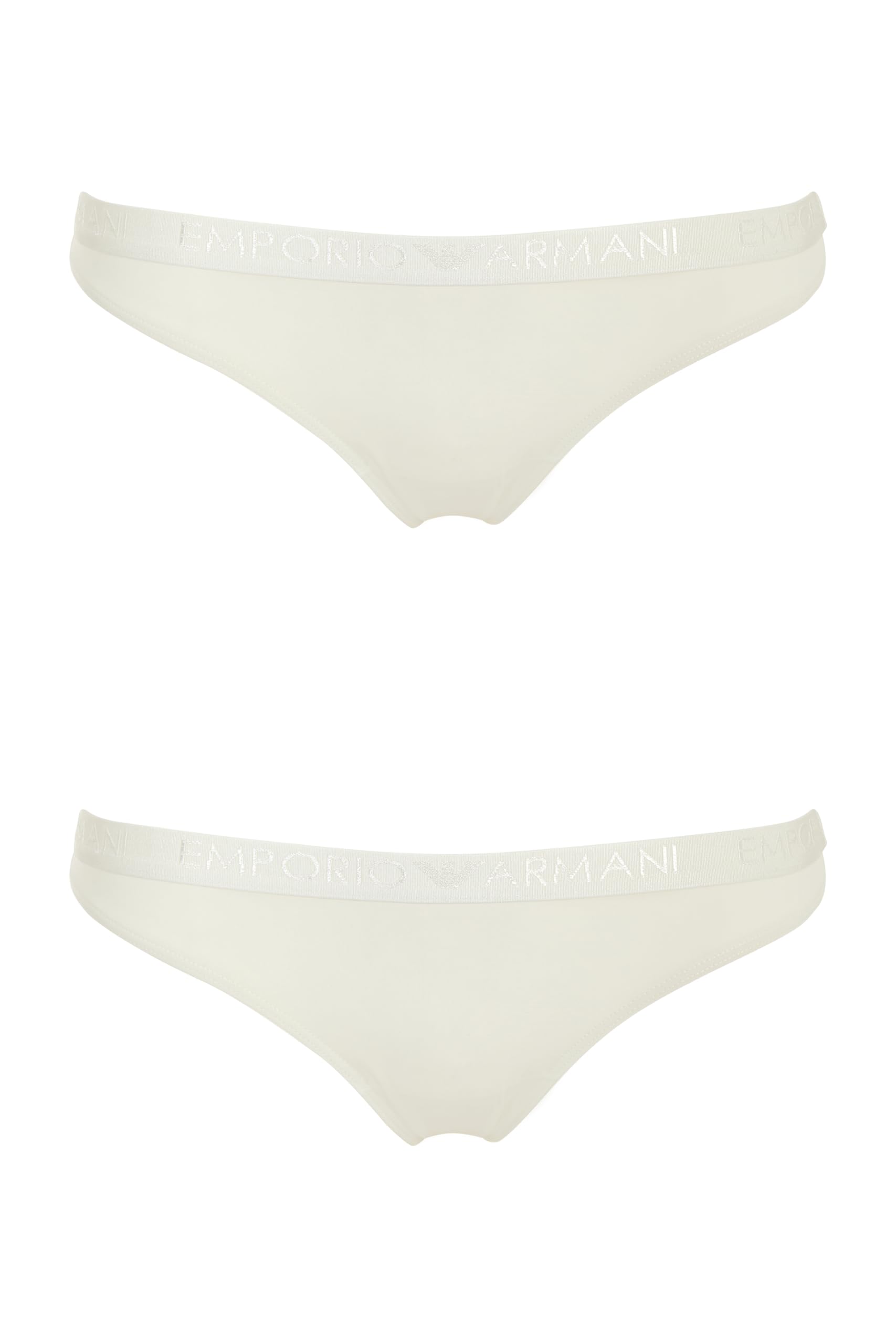 Emporio Armani Women's Iconic Microfiber Logoband 2-Pack Thong Panties, Yogurt, L