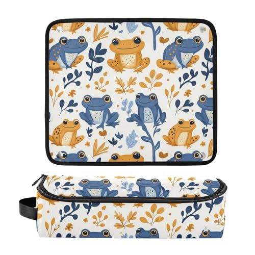 Bolsa de viaje para herramientas de cabello con diseño marmolado y motivos de ranas y botanicos, resistente al calor, para planchas, rizadores y accesorios de cuidado capilar, organizador portátil miniatura 3