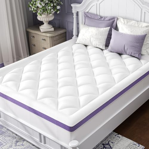 Image of ChiXpace Full Mattress Topper, Viscose Derived from Bamboo, Soft Pillow Top | Cushioned Support, Breathable Mesh Sides, Memory Foam Blend Fill, Softens Firm Beds, Refreshes Old Beds, Guest Rooms, Rentals