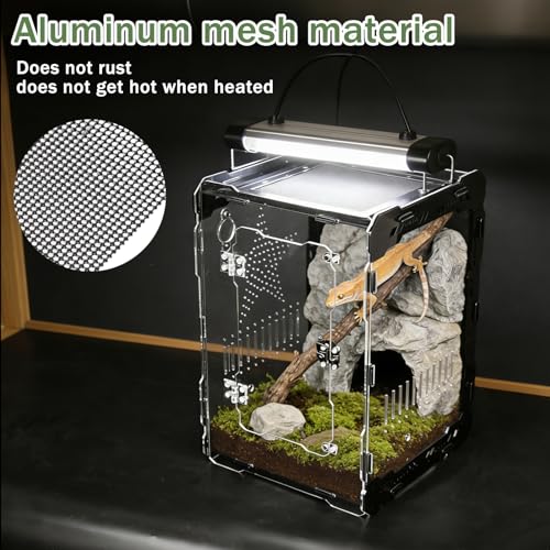 Image of Acrylic Terrarium 14x10x10 Inch - Front Opening Reptile Enclosure with Magnetic Feeder - Escape-Proof Habitat for Arboreal Tarantulas, Scorpions & Geckos