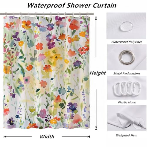 Rideau de douche fleurs sauvages polyester imperméable 150x170cm - 7
