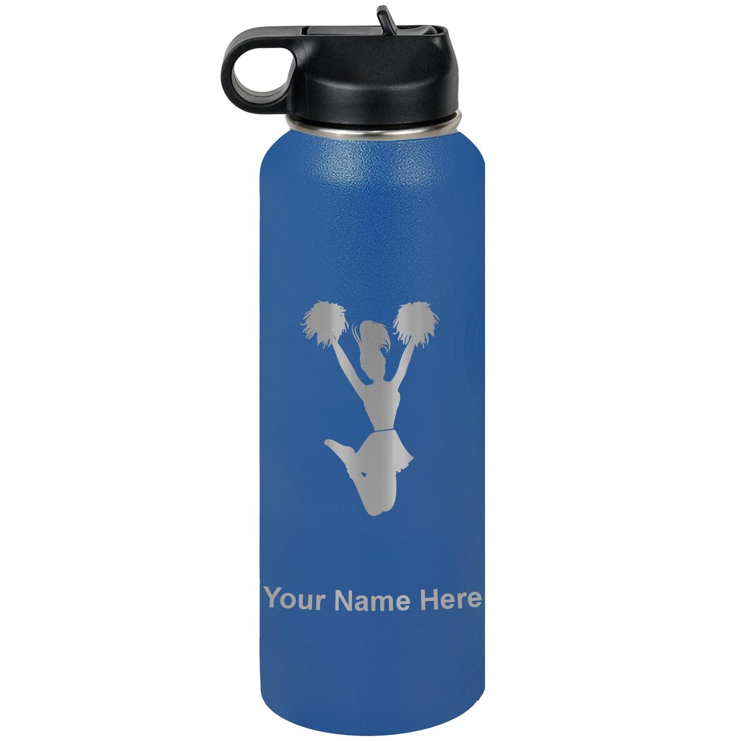 LaserGram Personalized Water Bottle, Cheerleader, Stainless Steel Double Wall Vacuum Insulated with Flip Top Straw, Custom Engraved Gift (40oz /