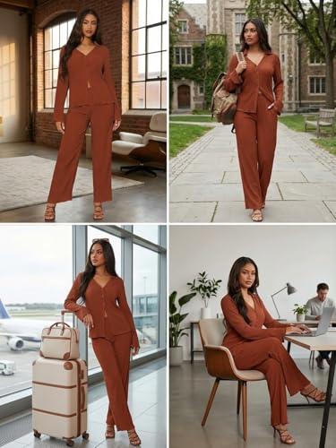 Image of GRECIILOOKS Co ord Set Women Stylish | Woman Dress | Summer Cord Sets for Women's | Trendy Casual Shirt and Pants | Pyjama Set's Solid & Beach, Resort Outfits Full Sleeve