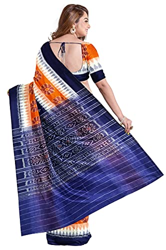 Image of Odisha Sambalpuri Handloom Ikat Women's Cotton Saree, Odisha Handloom Handmade Pure Cotton Khandua Saree, Ikkat Orissa Traditional Handloom Saree Without Blouse