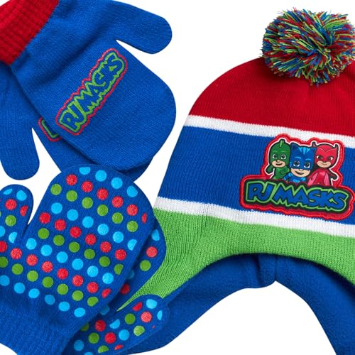 Image of PJ Masks Winter Hat and 2 Pair of Gloves or Mittens Set (Age 2-7)