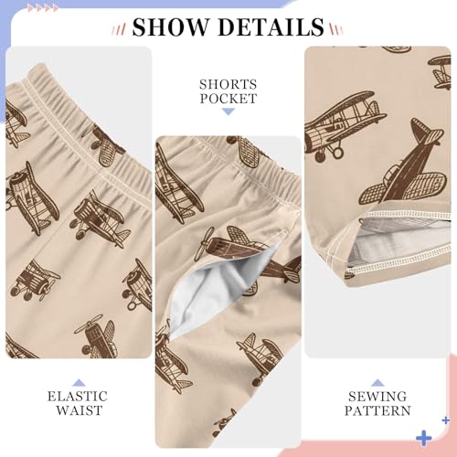 Retro Cartoon Airplane Pajama Pants Lounge Sleep Pants Elastic Waist Long Pajama Bottoms with Pockets for 6-14 Years4