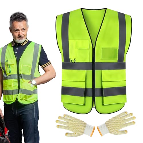 KUBDPQOR Gilet de Sécurité Multi-Poches à Haute Visibilité pour Homme et Femme – Gilet Fluo avec Bandes Réfléchissantes pour Cyclisme, Travail, Jogging